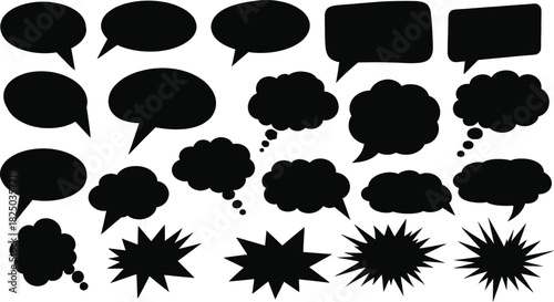 Collection of hand drawn speech bubbles and shapes
