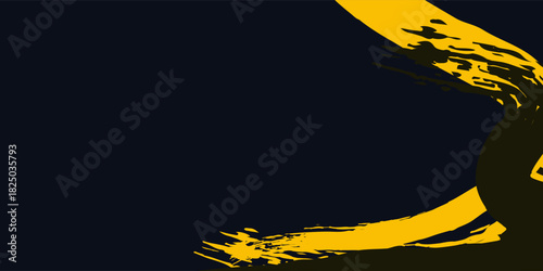 Create a dramatic sports background with a dark navy blue base. Sweeping, dynamic brush strokes in gold and yellow arc across the left side of the composition,