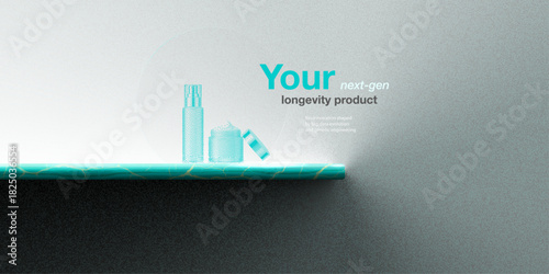 Premium cosmetic podium with skincare bottles in a clean bio-innovation style. Ideal for beauty, wellness, healthcare, biotech, anti-aging and luxury product presentation. Vector illustration