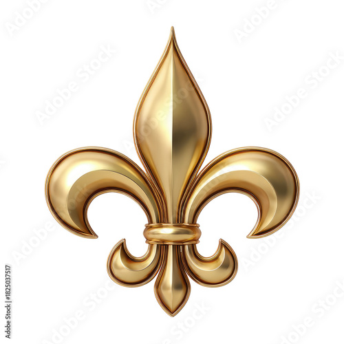 A 3D rendered, golden ornamental symbol with a three-petal design, a fleur-de-lis, against a black background