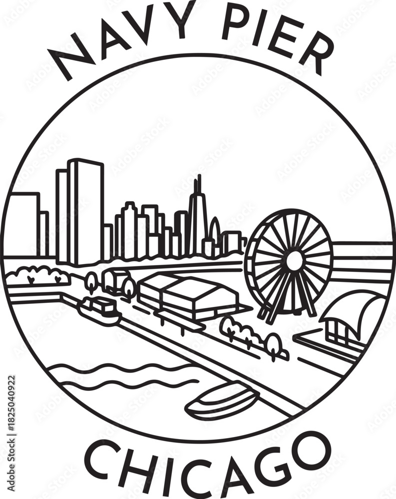 Obraz premium Navy pier monoline vintage outdoor badge design