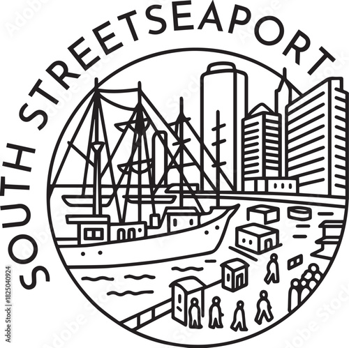 South Street Seaport  monoline vintage outdoor badge design