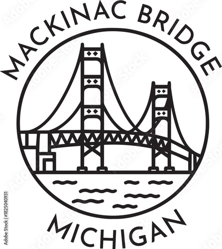 Mackinac Bridge  monoline vintage outdoor badge design
