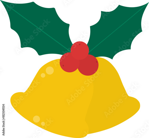 Golden Christmas Bell Decorated with Holly Berries and Leaves