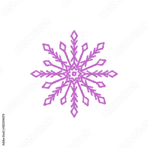Purple chalk snowflake symbol with crystal and ice accent. Winter frost motif, cold freeze element in christmas decoration style, ideal for festive icon or holiday ornament with a unique seasonal