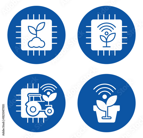 Digital Agriculture Icons Representing Smart Farming and Sustainability