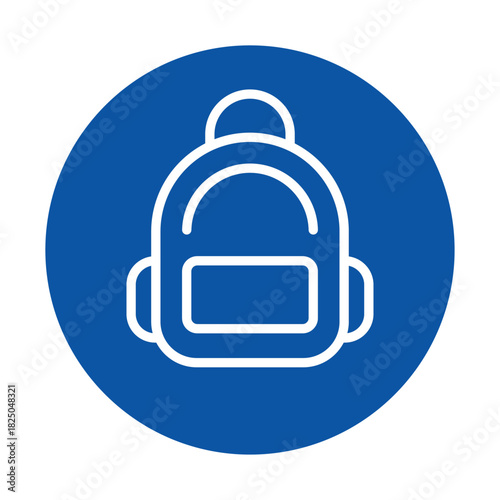 Simple Line Art Backpack Icon on Blue Circle Background for Education and Travel