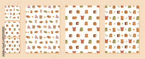 Rustic kraft gift box seamless pattern with ribbon and bow. Present and package pattern as xmas craft collection for festive background, holiday wrapping, seasonal decor concept.