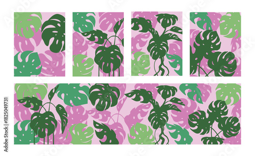 abstract Monstera Compositions Natural Beauty Botanical Art Set