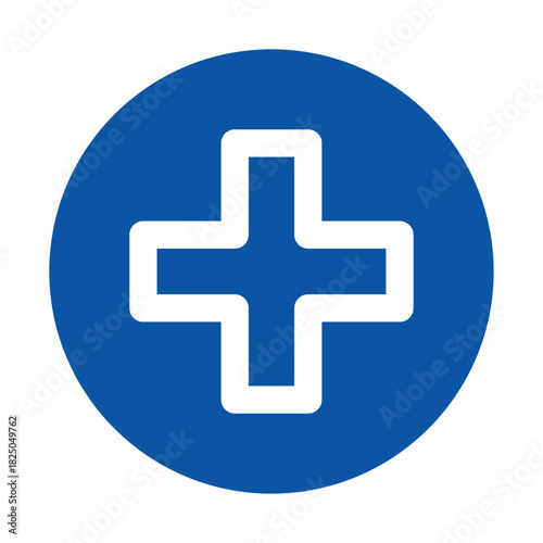 Blue Circle with White Medical Cross Symbol for Health Care Concept