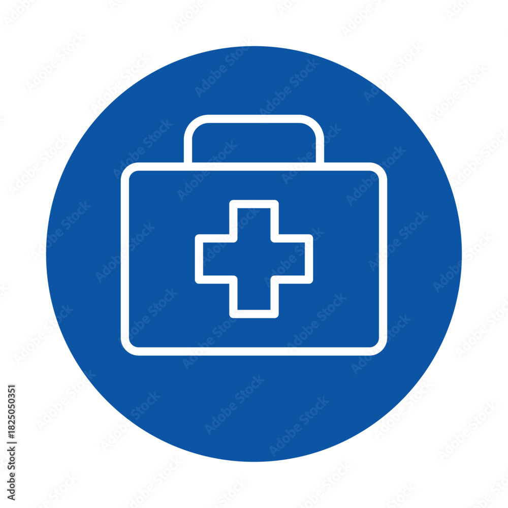 Fototapeta premium Simple Outline Illustration of First Aid Kit on Blue Background