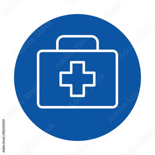 Simple Outline Illustration of First Aid Kit on Blue Background