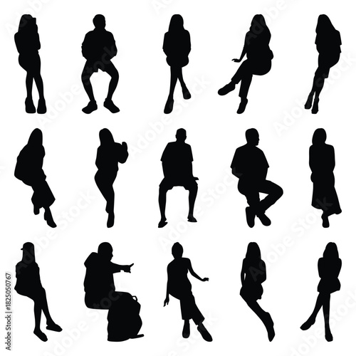 Vector collection set of sitting people silhouettes.	
