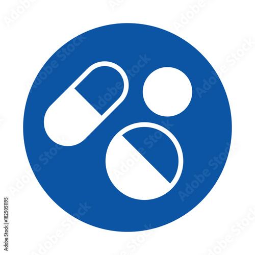 Blue Medical Symbol Representing Capsules and Pills on a White Background