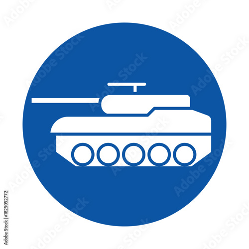 Simple Blue Icon of a Tank in a Circular Design for Military Themes