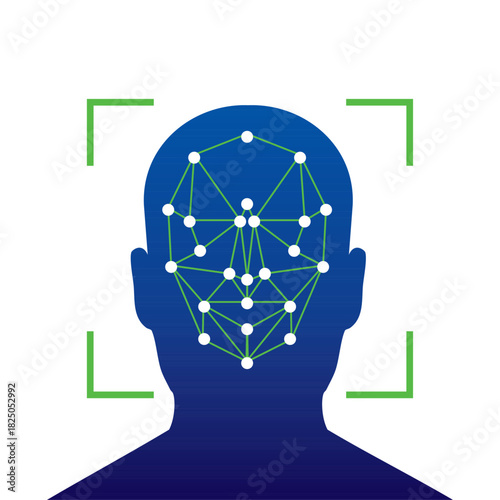 Face recognition icon with biometric symbol. Vector illustration. Concept of facial recognition, Face ID system, biometric identification, and face-scan system. Cybersecurity concept.