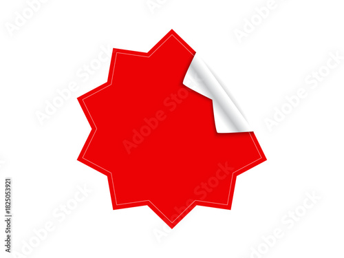 Sale signage, promotional materials, discounts, banners, icons, stickers. Red starburst with a curled white corner. Sale signage and promotional materials concept