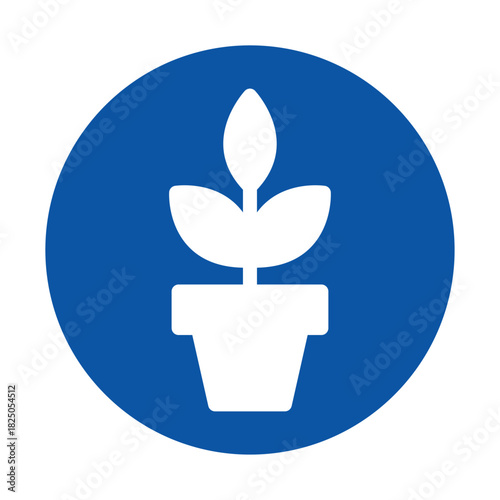 Minimalistic Icon of a Plant in a Flower Pot on a Blue Background