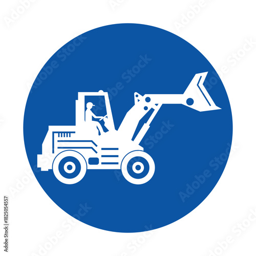 Excavator Icon on Blue Background for Construction and Heavy Equipment Use