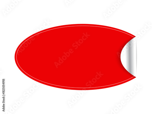 Advertising, retail sales, marketing banners, special offers, discount campaigns, promotions. Bright red oval sticker with white peel-off corner. Advertising and retail sales concept
