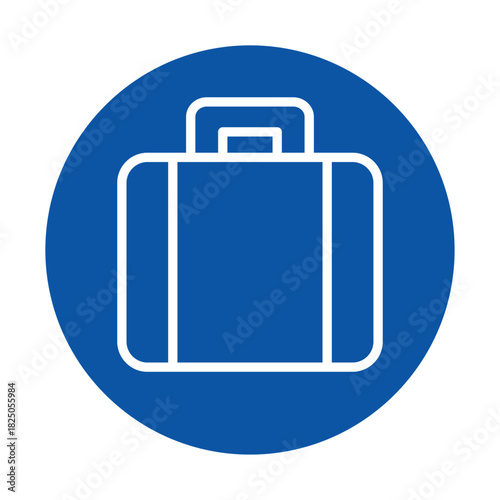 Blue Circle Icon with Simple Line Art of a Suitcase for Travel Representation