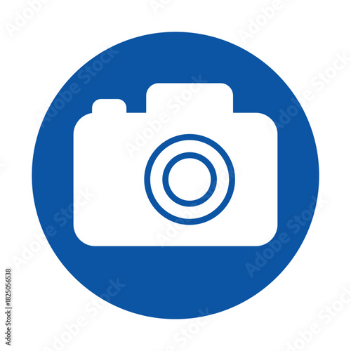 Blue Circular Icon Featuring a White Camera Symbol in a Simple Design