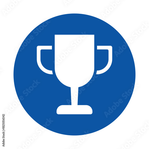 Blue Circle Icon with Trophy Symbol Representing Achievement and Success