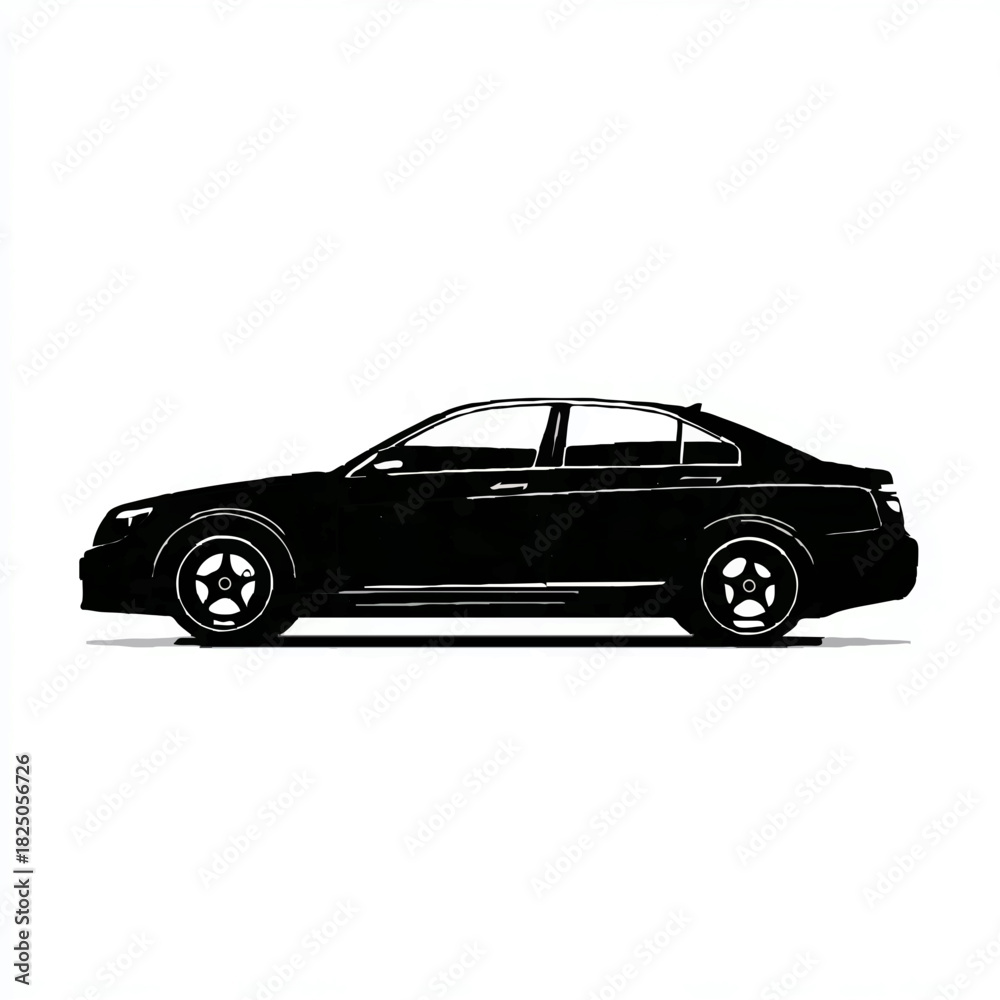 Obraz premium Black sedan drives, stylish vector illustration