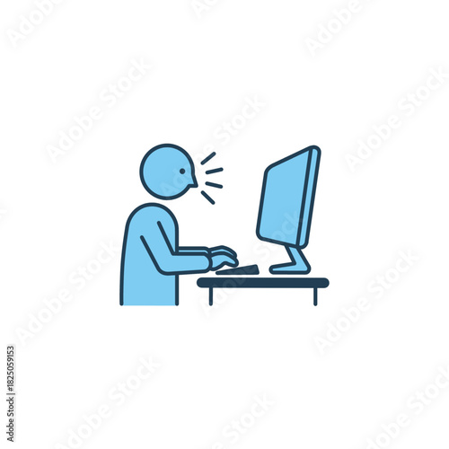 digital illustration of a person shouting or talking at a computer screen while typing