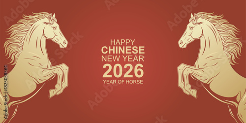 Red Chinese New Year frame. Year of the horse border vector illustration