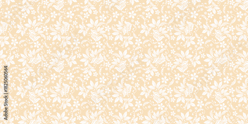 White Floral Damask Pattern on Peach Background