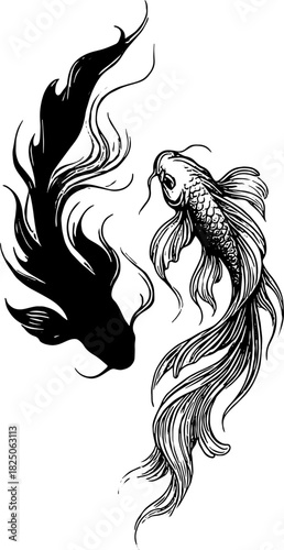 Fish illustration design black and white