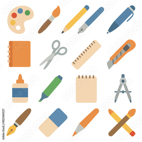 Creative Toolkit: A comprehensive array of art and craft supplies, thoughtfully arranged to inspire creativity and imagination. This image showcases a collection of tools for artistic expression.
