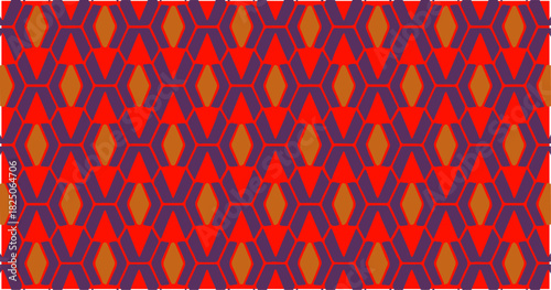Red geometric hexagonal pattern with angular shapes creating a bold and repeating decorative design.