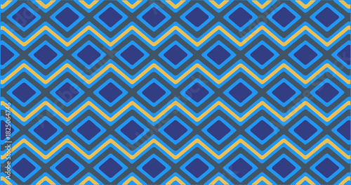 Blue layered diamond shapes creating a cool-toned seamless geometric pattern with depth and symmetry.