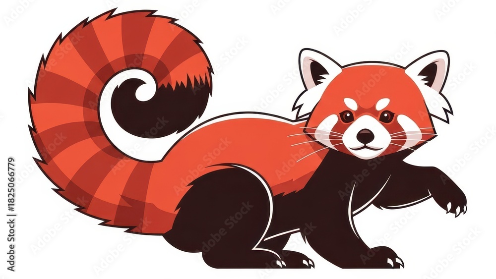 Fototapeta premium Cute Red Panda Illustration with Fluffy Tail and White Markings.