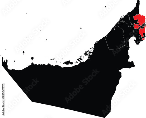 Vector Map of Fujairah on Map of UAE