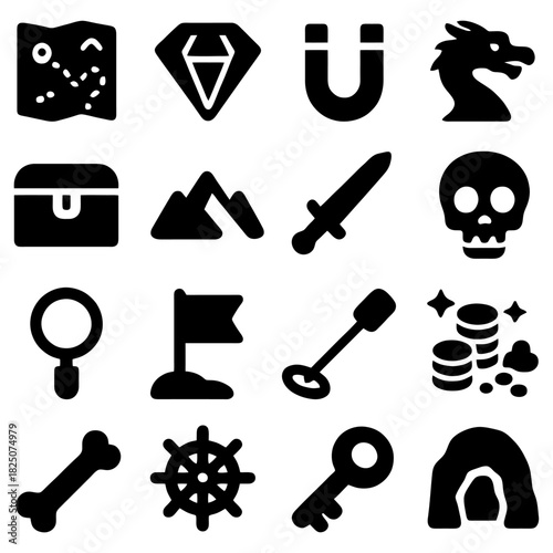 Treasure Hunter Icons: A collection of meticulously crafted icons evoking the thrill of discovery, charting adventures, and revealing hidden riches, perfect for various creative endeavors.