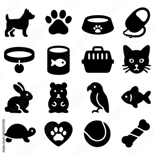 Pet Care Essentials: A collection of various pet care symbols for all your furry friend.