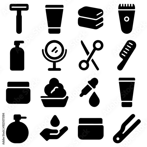 Daily Essentials: A collection of meticulously designed grooming and personal care icons, representing a comprehensive range of beauty, hygiene, and grooming necessities.