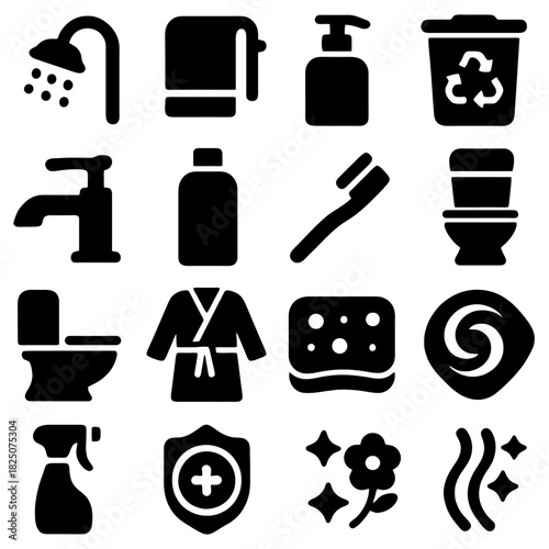 Bathroom Essentials Icons: A collection of clean and modern icons, each representing a different essential item. These icons evoke a sense of tidiness and utility.