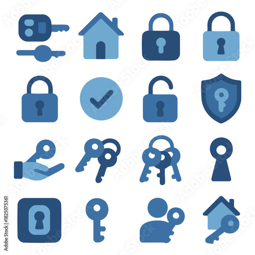 Keys and Locks: a collection of illustrated keys and locks, home security, protection, safeguard and safety. 