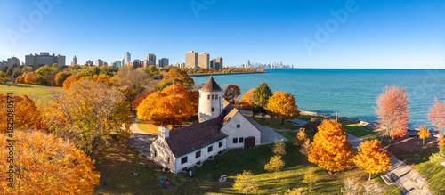 Aerial View of Chicago Skyline with Lake Michigan and Downtown Architecture”
