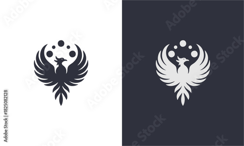 Phoenix Logo Design: The iconic phoenix, a symbol of rebirth and resilience, is artfully depicted in a minimalist logo design. the contrast in color enhance visual appeal