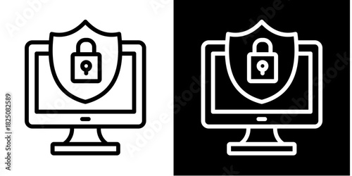 Secure Gdpr Monitor  Icon Set White Style Collection
