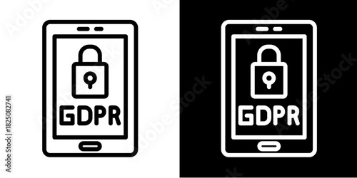 Gdpr Mobile Security  Icon Set White Style Collection
