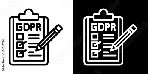 Gdpr Checklist Clipboard  Icon Set White Style Collection
