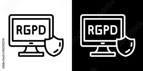 Gdpr Protection Monitor  Icon Set White Style Collection
