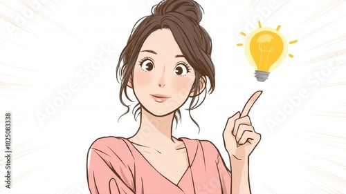アイデアがひらめいた日本人女性のコミック風イラスト