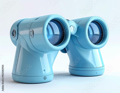3D funny icon binoculars sleek rounded form, pastel steel blue, clean highlight, isolated white.